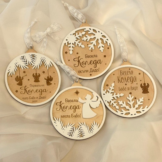 Дървени топки със снежинки